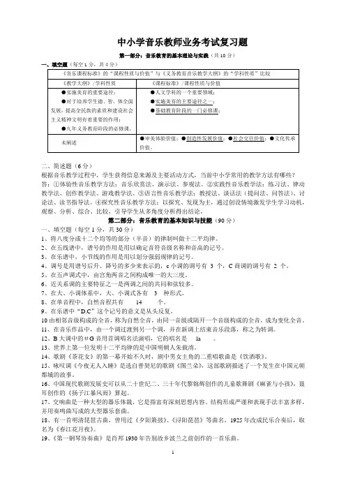 中小学音乐教师业务考试复习题