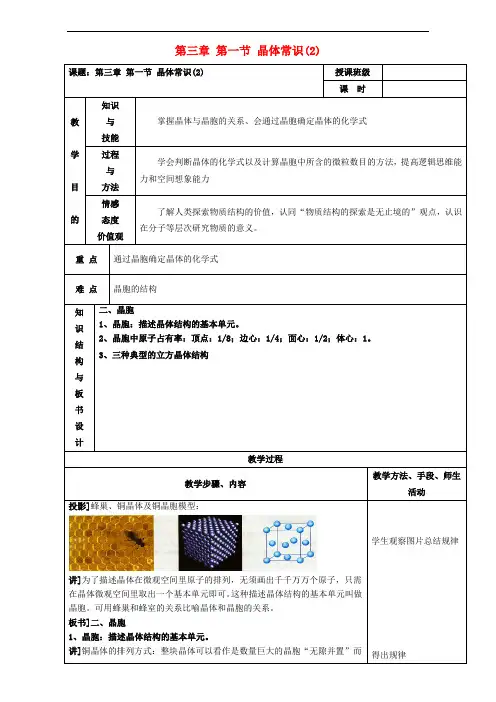 高中化学 第三章 晶体结构与性质 3.1 晶体常识(第2课