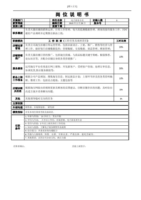 岗位说明书(电子商务专员)