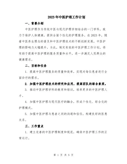 2023年中医护理工作计划