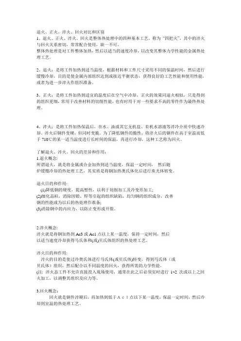 退火、正火、淬火、回火对比和区别