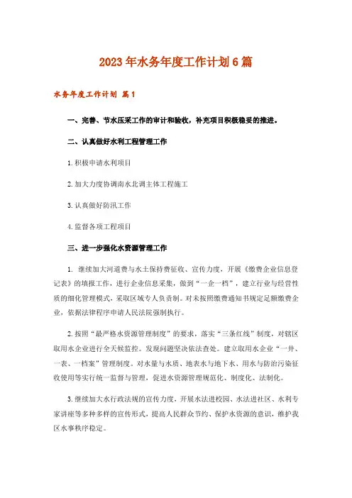 2023年水务年度工作计划6篇