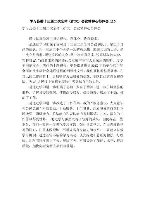 学习县委十三届二次全体（扩大）会议精神心得体会_110