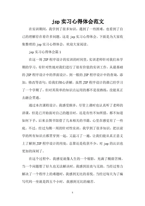 jsp实习心得体会范文(精编版)