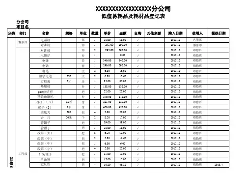 低值易耗品登记表