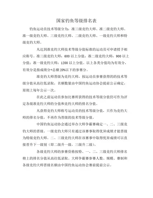 国家钓鱼等级排名表