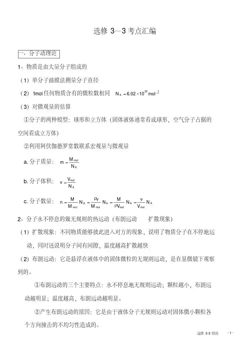 (完整word版)人教版-高中物理选修3-3、3-4、3-5知识点整理(良心出品必属精品)