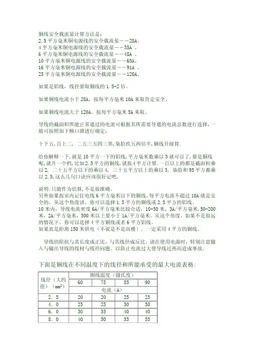电流和线径计算 