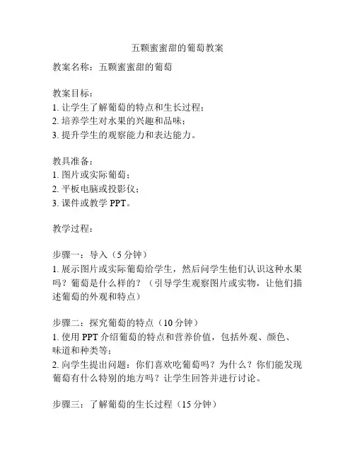 五颗蜜蜜甜的葡萄教案