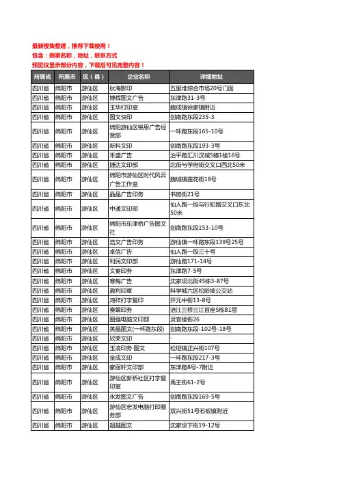 新版四川省绵阳市游仙区打印企业公司商家户名录单联系方式地址大全30家