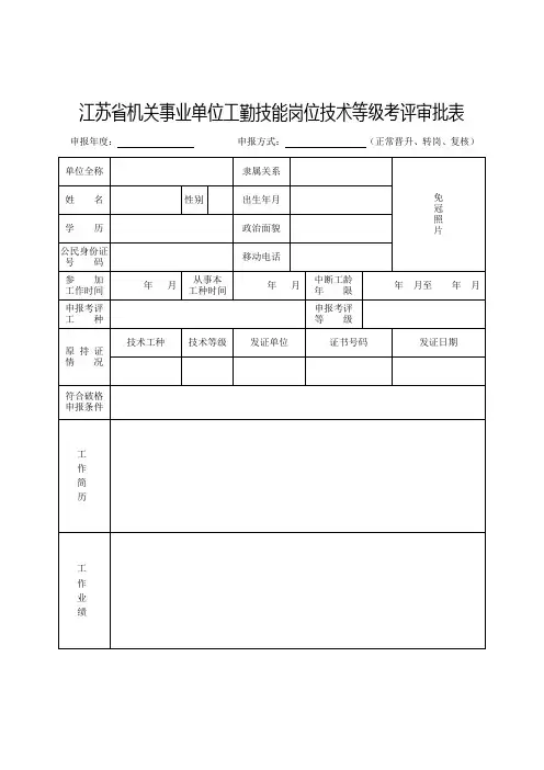 江苏省机关事业单位工勤技能岗位技术等级考评审批表