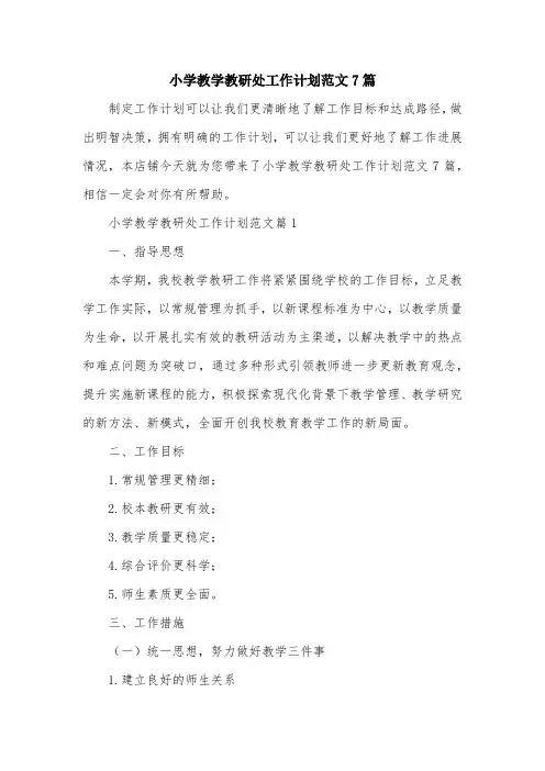 小学教学教研处工作计划范文7篇