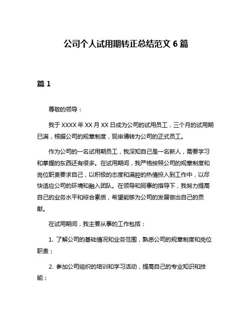 公司个人试用期转正总结范文6篇