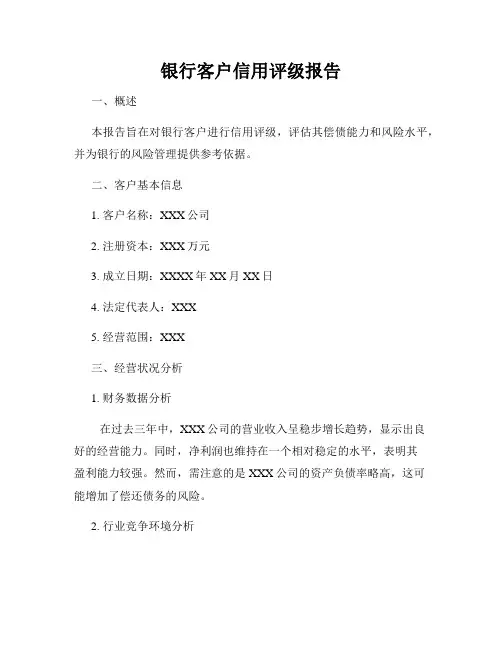 银行客户信用评级报告