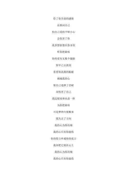 为你而痛(丫丫风小筝版)文本歌词