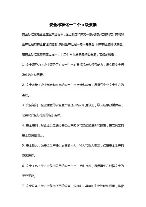 安全标准化十二个a级要素