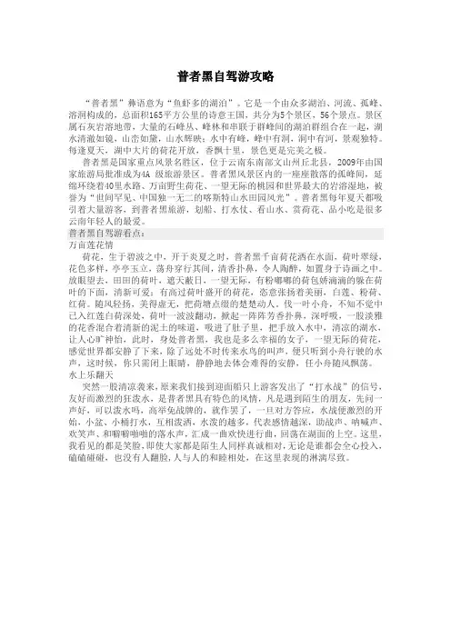 普者黑自驾游攻略