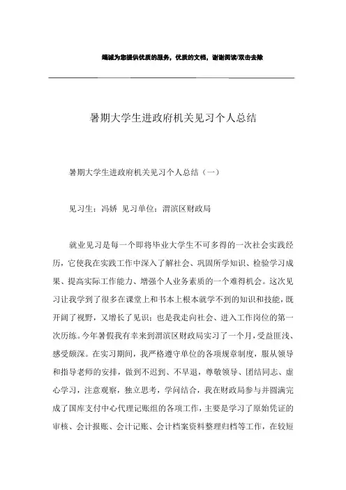 暑期大学生进政府机关见习个人总结
