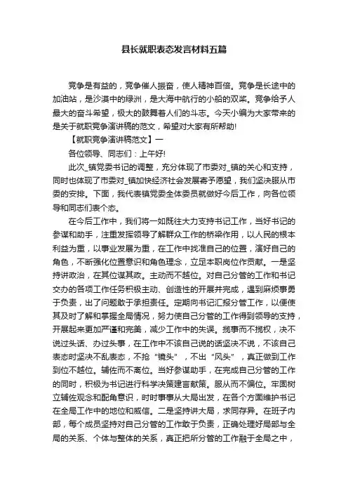 县长就职表态发言材料五篇