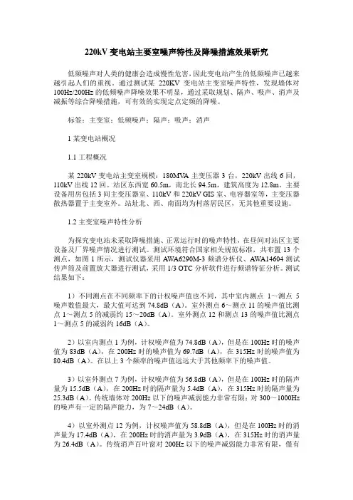 220kV变电站主要室噪声特性及降噪措施效果研究