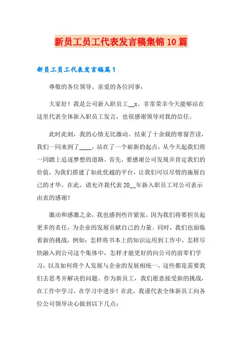 新员工员工代表发言稿集锦10篇