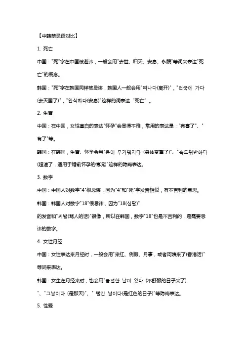 中韩语言习惯中禁忌语对比