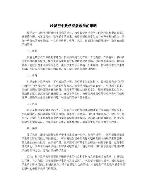 浅谈初中数学有效教学的策略