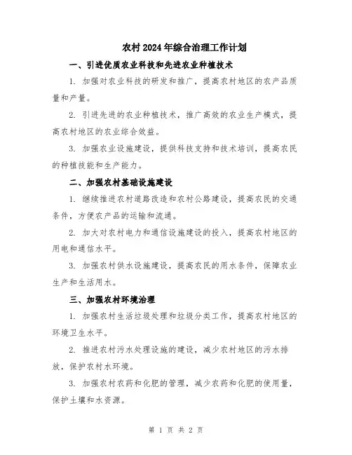 农村2024年综合治理工作计划