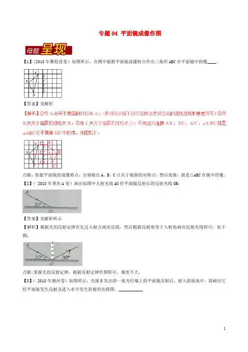 中考物理母题题源系列专题 平面镜成像作图(含解析)