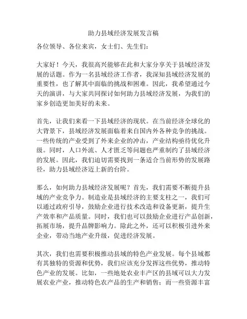 助力县域经济发展发言稿