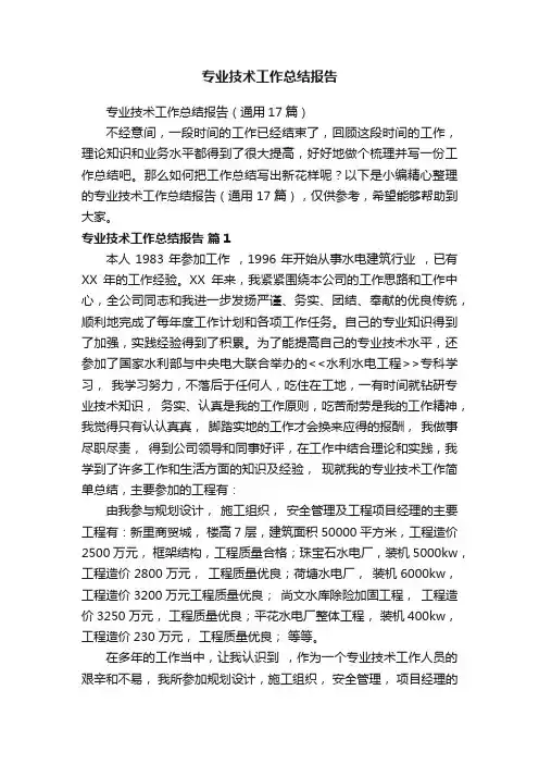 专业技术工作总结报告（通用17篇）