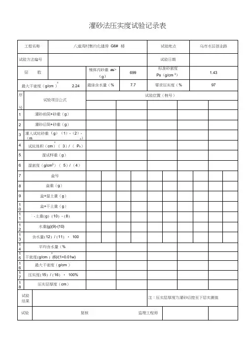 灌砂法试验记录表格