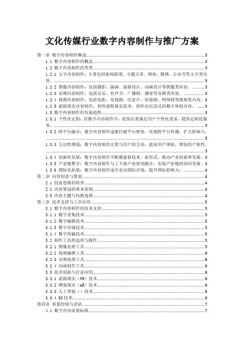 文化传媒行业数字内容制作与推广方案