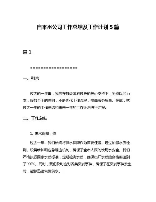 自来水公司工作总结及工作计划5篇