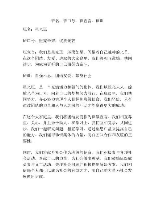 班名、班口号、班宣言、班训