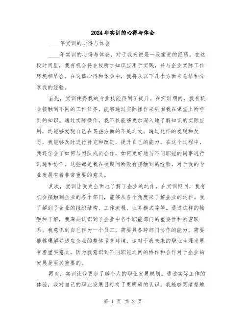 2024年实训的心得与体会