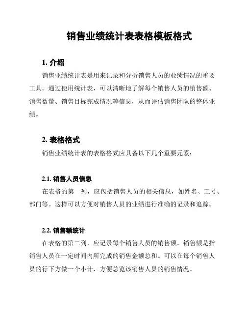 销售业绩统计表表格模板格式