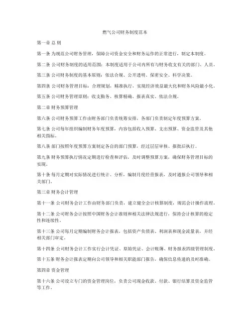 燃气公司财务制度范本