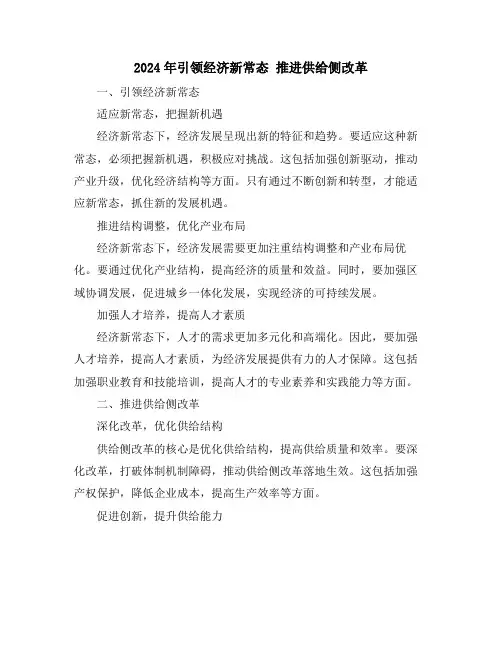 2024年引领经济新常态推进供给侧改革