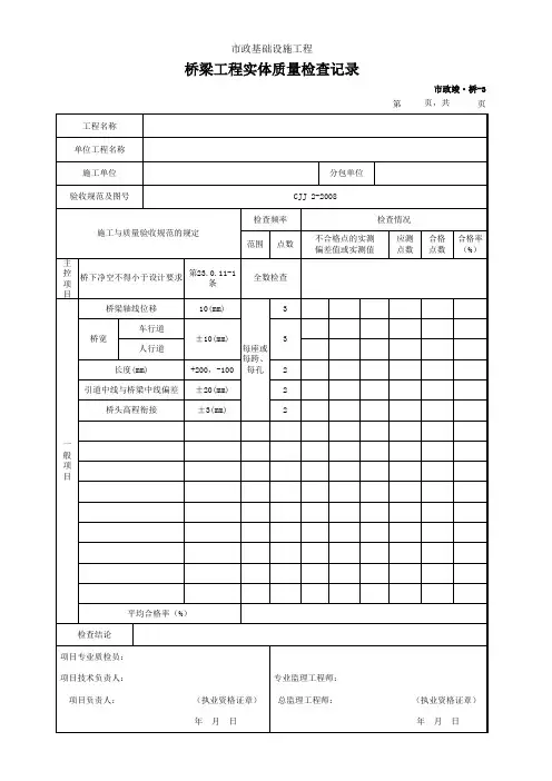 桥梁工程实体质量检查记录