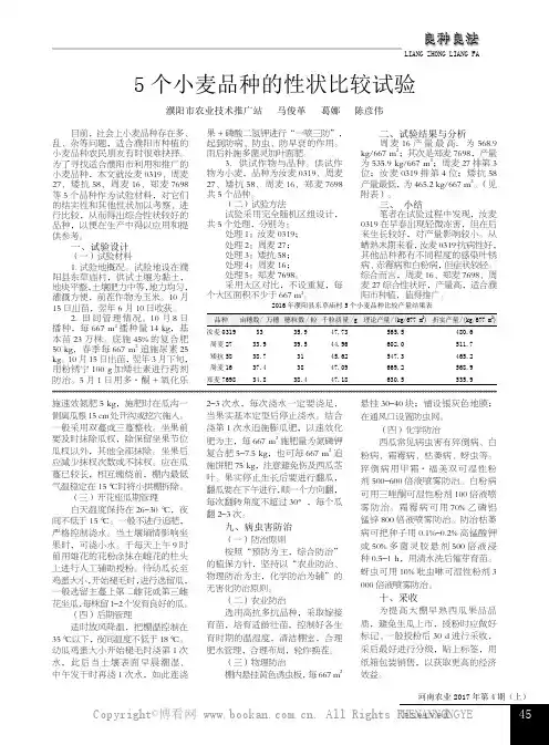 5个小麦品种的性状比较试验