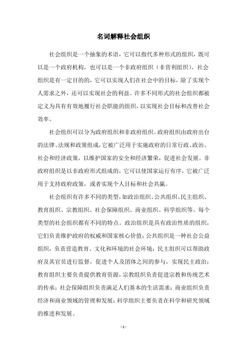 名词解释社会组织