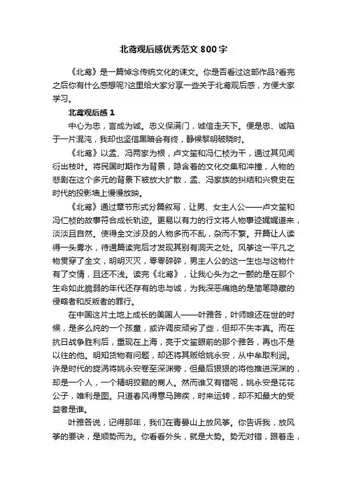北鸢观后感优秀范文800字