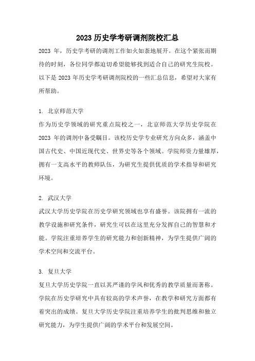 2023历史学考研调剂院校汇总