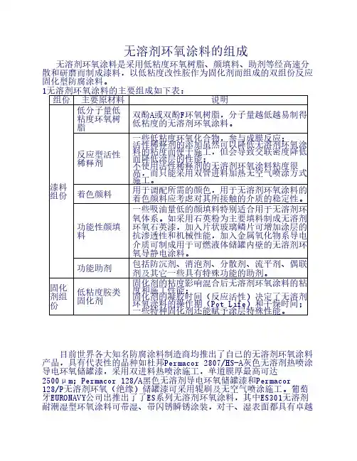 无溶剂环氧涂料的组成