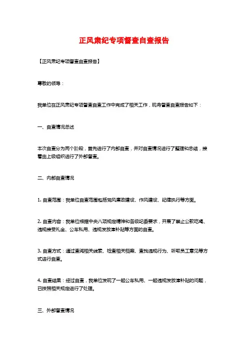 正风肃纪专项督查自查报告