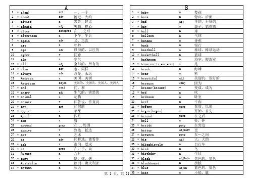 北师大版英语1-6年级单词表 适用北京教材