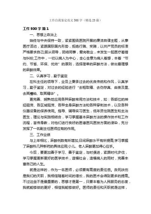 工作自我鉴定范文500字（精选23篇）