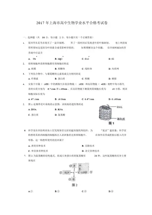 2017年上海高中生物合格考考卷