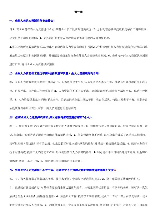 2023年人力资源管理师二级复习汇总